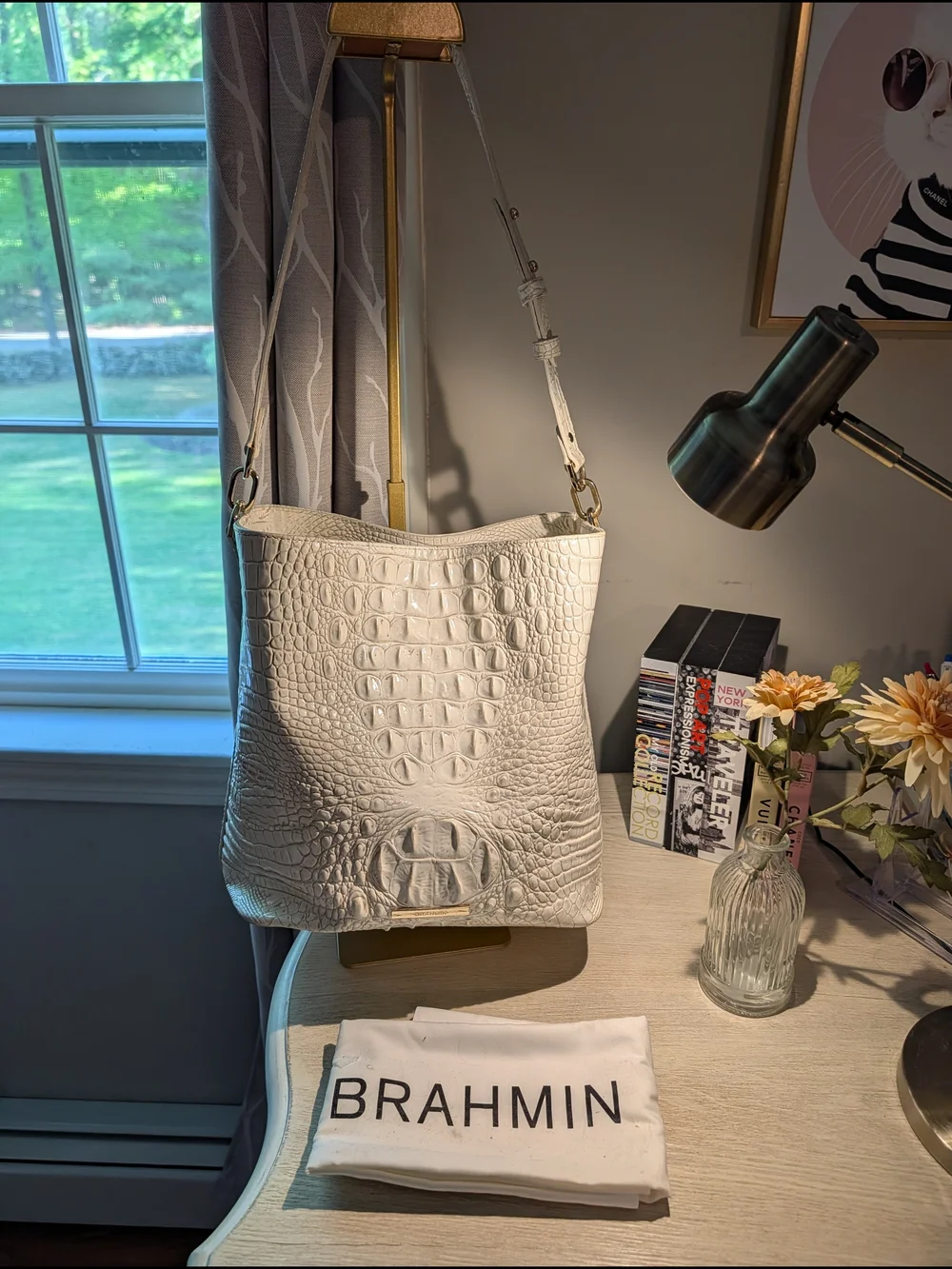 Brahmin Celina Leather Bucket Bag With Dustbag In Coconut Milk Colorway